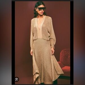 Alexis Heida Knit Midi Dress Gold Metallic Size XS